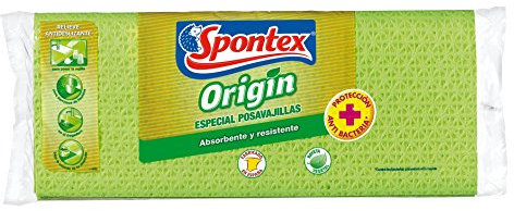 Spontex Origin - Bayeta absorbente de celulosa especial posavajillas, antibacterias, modelos surtidos - [pack de 3]