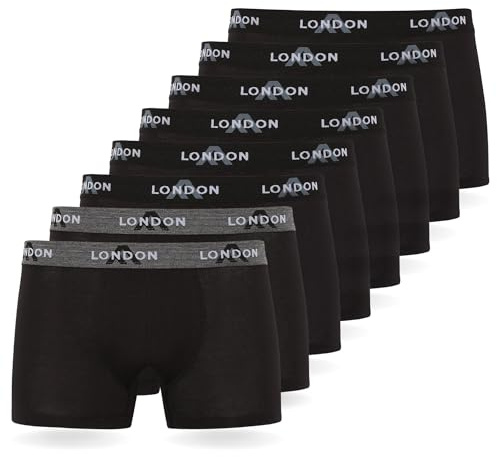FM London Pacchetto da 4/8 Mutande Uomo, Boxer Uomo Cotone, Aderenti e Confortevoli per l'Uso Quotidiano, Nero (8 pezzi), L
