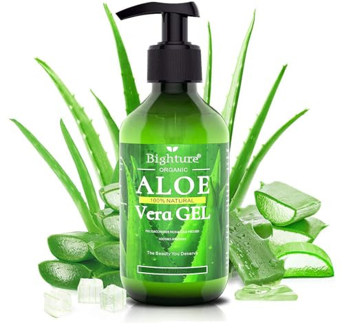 BIGHTURE Aloe Vera Gel, 100% Aloe Vera from Freshly Cut Aloe Leaves, Skin Care for Deeply & Rapidly Soothing, Firming, After Shave, Sunburn Relieve, etc