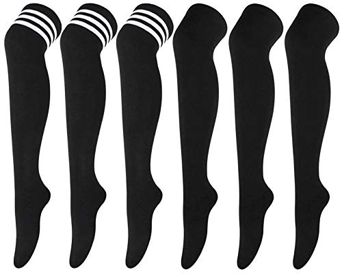 DRESHOW 6 Paires Cuissardes Chaussettes Hautes Montantes Longues Cuisse Chaussettes Dessus du Genou Jambières pour Filles et Femmes