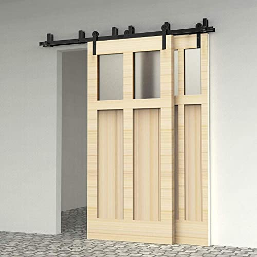 CCJH 7.5FT-224cm Schiebetuer Laufschiene Rollen Set Schiebetürbeschlag Bypass 2 türen Sliding Barn Door Hardware Kit
