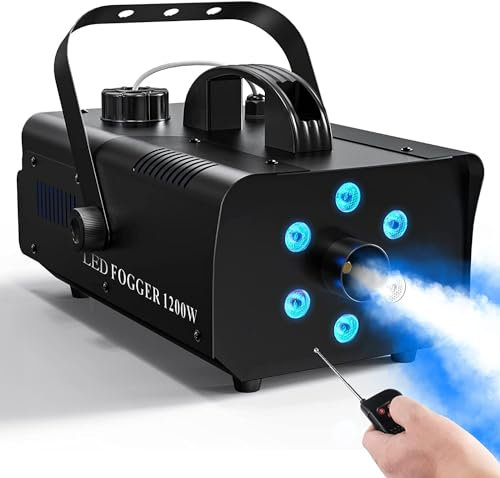 Nebelmaschine 1200W Rauchmaschine mit 6 farbigen LED Lichtern RGB Verblassen Effekt- 5600 CFM Mini-Party-Nebelmaschine mit Drahtlose fernbedienung für DJ Disko Hochzeiten Halloween Weihnachten