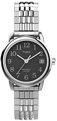 Timex Women's Easy Reader 25mm Perfect Fit Watch – Silver-Tone Case Black Dial with Silver-Tone Expansion Band