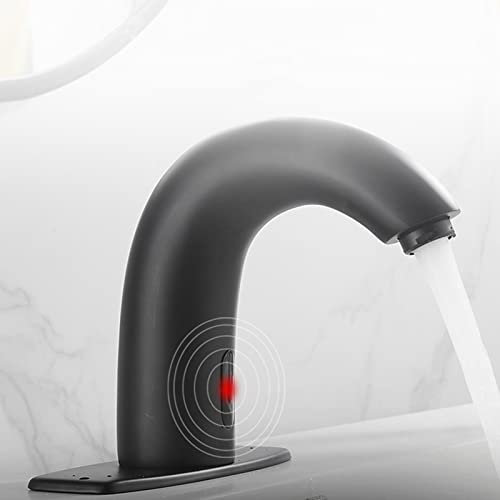Infrarot Wasserhahn Bad Schwarz Waschtischarmatur Sensor Mischbatterie Waschbecken Bad mit Deck Automatisch Mischbatterie Wasserhahn Kontaktlos,A,Kaltwasserhahn