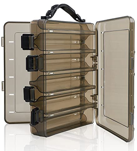 Realure 10 Fächer Doppelseitig Köderbox Angeln mit Tragegriff, 4.5x17x20cm Klein Köderboxen Angeln, Seefischerei Wobbler Box, Angelbox für Kunstköder, Wobbler köder, Gummifisch Köder