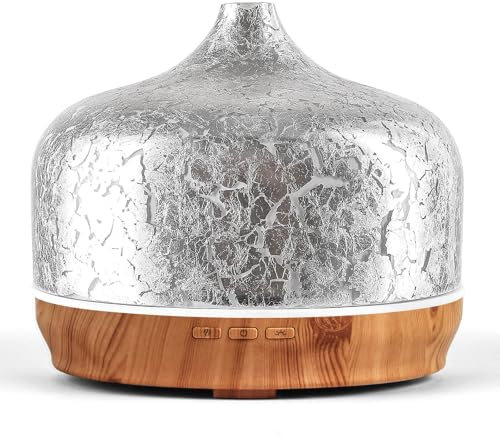 Porseme Difusor de Aroma de 500 ml, Difusor de Vidrio Soplado para Aceites Esenciales, Humidificador Grande Ultrasónico Cool Mist Quiet, 7 Colores LED para el Hogar Dura 15-21 Horas (Plateado)