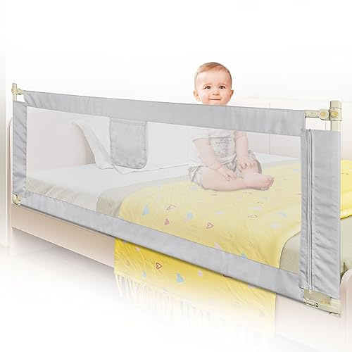 MAYMA Barrière de lit pour Enfant,Barrière de Securite de Lit Adulte,Clôture de Jeu Portable pour Enfants,Barriere de Lit Amovible,Réglable en Hauteur,en Maille Respisante