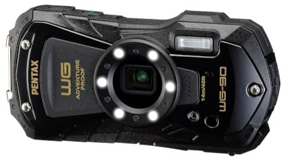 PENTAX WG-90 Black Waterproof Camera, Shockproof, Dustproof, Freezeproof, Built-in 6-LED Ring Light for Macro Photography, Underwater Shooting Mode