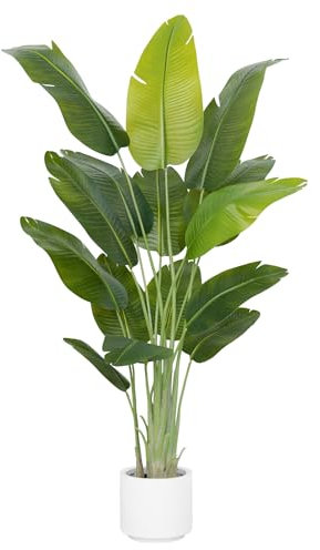 ZEEOZE Pianta Artificiale Uccello del Paradiso 200cm Alta Finta Palma Tropicale Per Interno Esterno con 15 Foglie Banano Albero Finto da Interno con Aaso Bianco Per Letto Giardino Ufficio Decorazione