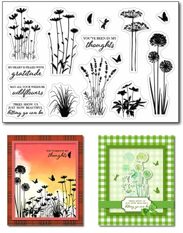 arriettycraft Siluett vildblommor klara stämplar för korttillverkning eller journalföring silhuett maskros tusensköna lavendel gummi stämplar gräs silikonstämplar för scrapbooking papper hantverk