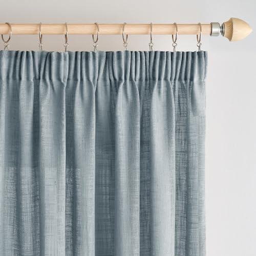 Woaboy Leinen Gardinen mit Kräuselband Vorhänge Wohnzimmer Leinenoptik Halbtransparent Stores Gardine Schlafzimmer Modern Schlaufengardinen 2er Set 140x225cm (BxH) Navy Blau