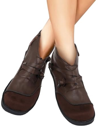 Botines para mujer, color negro, de piel, estilo occidental, vintage, de caña corta, planas, para mujer, botas de trabajo, botas de tobillo, botas de equitación, tallas 35-43, marrón, 43 EU