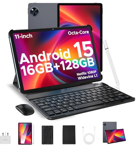 DOOGEE U11 Android 15 Tablets 11 Inch - 2025 Newest Tablet 16GB+128GB/2TB Octa Core, 90 Hz Display, 8580mAh, Android Tablets, 5G WiFi,13MP+5MP,Tablet with Keyboard & Mouse&Case-Gray