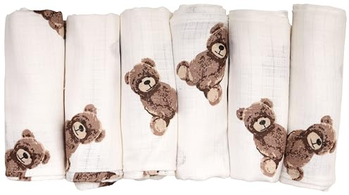 FENSILO Baby dregellappar | Muslinblöjor – 6-pack 70 x 80 cm för baby och nyfödda | muslindukar för pojkar och flickor | skötdukar av bomull | Täck|10017
