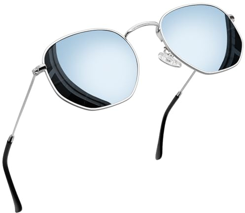 Joopin Occhiali da Sole Esagonali Donna Uomo Polarizzati Protezione UV400 Vintage Retrò Montatura in Metallo Poligonali Irregolari Specchiati Occhiali da Sole (Argento)