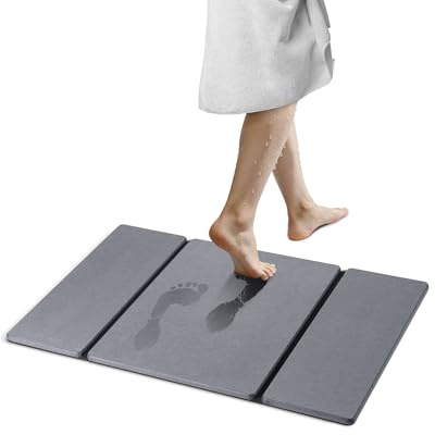 MOWETOO Alfombra Diatomita Baño - Plegable Alfombrilla Baño Secado Rápido 60x39 cm, Antideslizante Piedra Diatomita Bath Mat Hogar y Cocina Accesorios