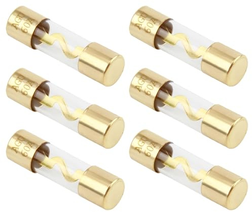 6 piezas 60A AGU fusible cristal plateado 12V Fusibles audio del coche, 60A fusible AGU coche para coche marino auto audio amplificadores sonido coche estéreo seguridad protección tubo vidrio
