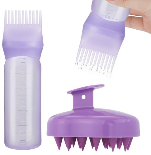 2 applicateurs d'huile capillaire, flacon applicateur d'huile capillaire et brosse de massage pour cuir chevelu