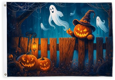 Banderas de calabaza para exteriores, valla fantasma espeluznante de Halloween, banderas decorativas naranjas, resistentes a la decoloración, decoración para porche delantero, jardín, balcón, casa, 3