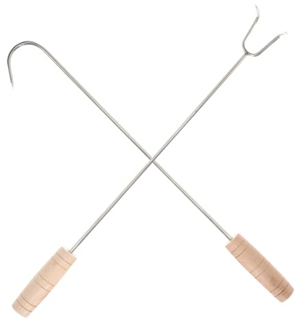 SAFIGLE 2pezzi Gancio per Carne in Acciaio Inox e Legno per Barbecue Arrosti Maiale Uso Quotidiano in Cucina e Campeggio