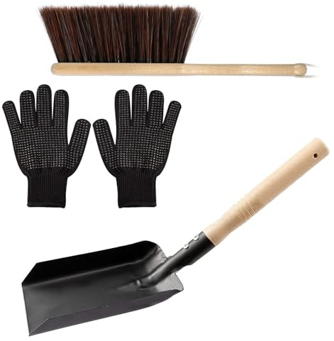 Set pala e spazzola per cenere da caminetto, con setole resistenti al calore, 3 pezzi, set di attrezzi per caminetto, scopa e, manico in legno resistente al calore, per stufe, bracieri