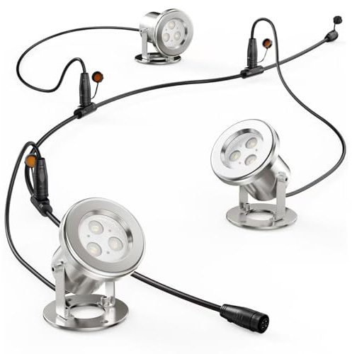 OSREE 3-in-1 Teichbeleuchtung Kit, 6W RGB Teichlampen Unterwasser mit 6M Kabel (4-adrig), Edelstahl SS316 für Gartenteich Wasserfall Brunnen, 3er-Pack (ohne Stecker und Transformator)