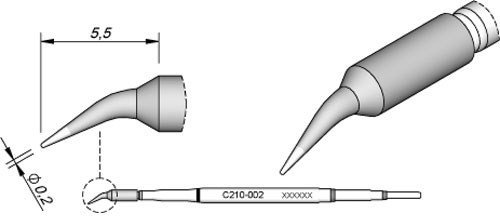 JBC Lötspitze Serie C210, Rundform, C210002/Ø 0,2 mm, gebogen C210002 (Lötkartusche Lötpatrone Loetspitze Loetkartusche Loetpatrone T210-A AD2210 2210 C210)
