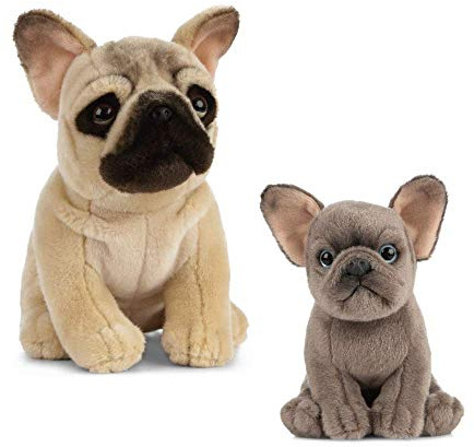 Living Nature Soft Toy Gift Bundle - Plush French Bulldog (20cm) & Puppy (16cm), Brown & Grey