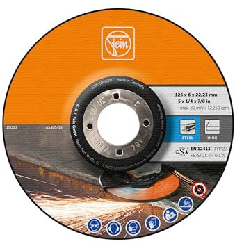 FEIN Schruppscheiben 125 mI 10 x Schruppscheiben für Winkelschleifer I Zum Abtragsschleifen und zur Schweißnahtbearbeitung bei Stahl und Edelstahl