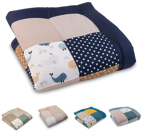 ULLENBOOM Tappeto Gioco Neonato 100x100 cm, 100% Materiali OEKO-TEX, Made in UE - Ideale come Coperta per Bambini e Tappeto Gioco Bambini - Balene