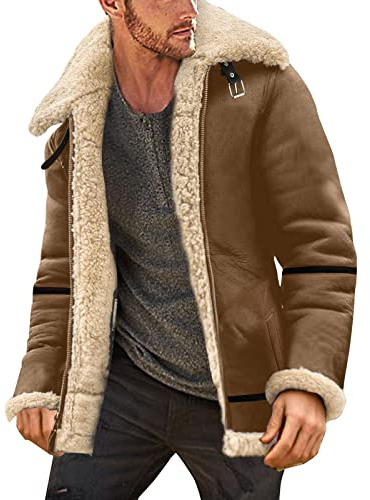 L9WEI Chaqueta de ante para hombre con cuello de pelo Invierno con forro de piel Chaqueta bomber para hombre Chaqueta de invierno para hombre Chaqueta de invierno con forro de piel Cuello de piel