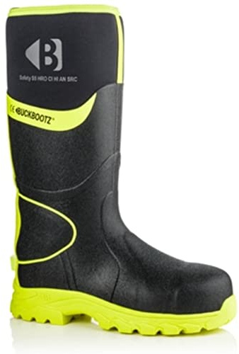 Buckler Buckbootz BBZ8000 Hi-Viz Non-Metallic Ankle Protection Safety Wellington Boots 7-12 10 Black/Yellow