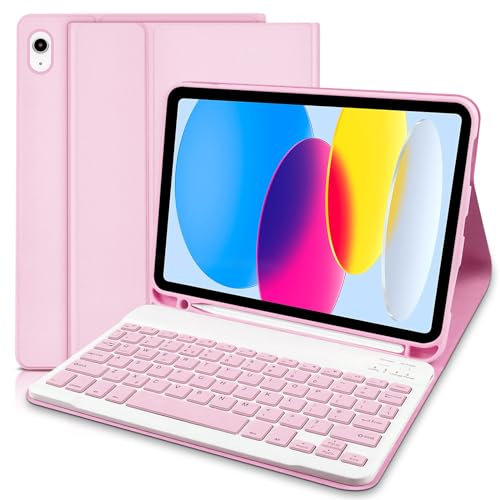 Keyboard Case for iPad A16 11th Generation 2025 and 10th Generation 2022 (11/10.9 inch), Detachable Bluetooth Keyboard Cover with Pencil Holder for iPad 11/10 Gen, UK Layout-Pink