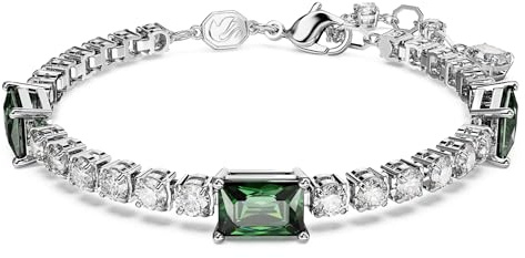 Swarovski Matrix Tennis, Rhodiniertes Damenarmband mit Tiefgrünen und Klaren Swarovski Kristallen