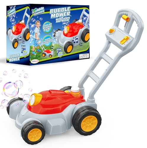 Bubble Mower Push Toy for Preschool Boys and Girls with Music and Light Action, No Spill Design