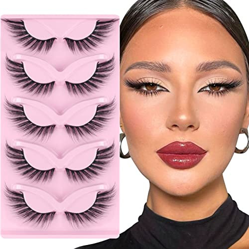 Parriparri KüNstliche Wimpern Cat Eye Lashes 5 Paar Flauschige Fox Eyelashes NatüRliche L Curl Foxy Eye Falsche Wimpern Katzenauge Engel Winged Fake Lashes Cateye
