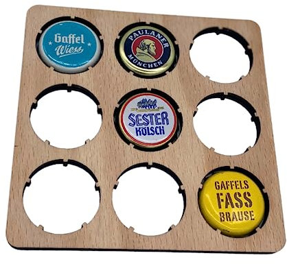 LOANO Kronkorken Sammler Bierdeckel 6er Set aus Holz eckig