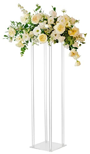 belupai Supporto per Vaso di Fiori a Colonna in Acrilico, Centrotavola Geometrico da Matrimonio Alto 23,6 Pollici, Supporto per Fiori da Pavimento, Colonna Trasparente per Esposizione di(Chiaro)
