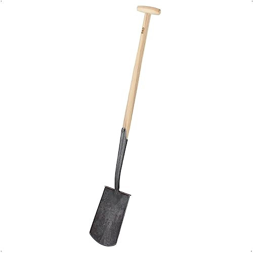 D&O Gärtnerspaten mit Tritt aus geschmiedetem Borstahl (Englische Form) - Gesamtlänge: 116 cm, Arbeitsbreite: 16 cm, mit T-Stiel aus Holz (Esche), Perfekt für Bodenarbeiten im Garten