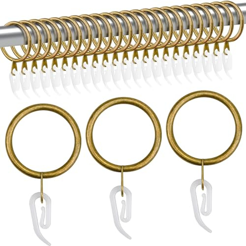 TSKDKIT 50 Anillos de Cortina de Metal con Clips, Anillos de Cortina de 30 mm con Gancho, Anillos de Latón a Prueba de óxido con Clips de Cortina, Anillos Colgantes de Ventana para Cortinas