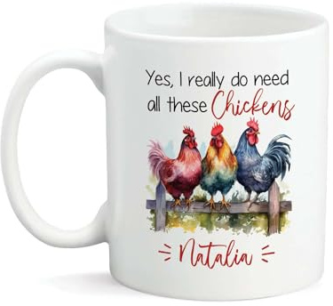 Yes I Need All These Chickens Coffee Cup, Personalized Chicken Ceramic Mug 11oz 15oz, Chickens Stand On Fence Mug, Custom Chicken Lover Cup With Name, Customized Unique Gift For Famer