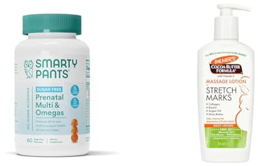 SmartyPants Prenatal Vitamins for Women, Sugar Free Multivitamin Gummies & Palmer's Cocoa Butter Formula Massage Lotion for Stretch Marks, Pregnancy Skin Care, Belly