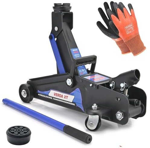 Hydraulischer Wagenheber 2T, 140-310mm + Gummiauflage + Montagehandschuhe + Unterstellbock Rangierwagenheber Heber, Geländewagen, SUV, Jeep Wohnmobil Auto Heber Profi (Hubhöhe 140-310mm)
