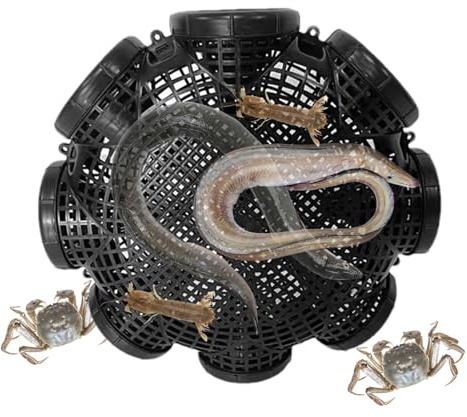 Portable Crab & Eel Trap - 8 Hole Fish Trap Cage for Minnows, Crawfish, Loach & River Shrimp