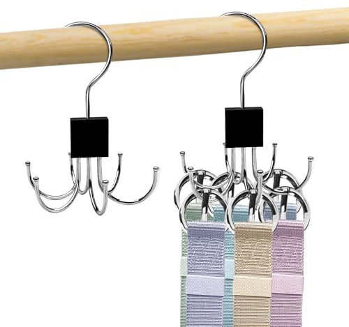 FLEXNOVA 2 Stück Gürtel Aufbewahrung, Gürtel Organizer, 360 Grad Drehbarer Metall Gürtelhalter Organizer Kleiderschrank Kleiderbügel Platzsparend, Hängeaufbewahrung, Halter für Schal Krawatten Schwarz