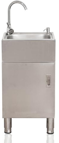 Outdoor Sink Set,Freestanding Outdoor Kitchen Utility Sink Set with Cabinet, Stainless Steel Single Bowl Commercial Sink with Faucet and Adjustable Feet Garage Sink Load Capacity 200lb for B