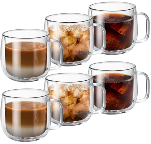 MESNEY Dubbelväggiga kaffeglas, latte macchiato-glas, 300 ml, uppsättning av 6, isolerad tekopp, värmebeständigt borosilikatglas, perfekt för cappuccino, kaffe, te