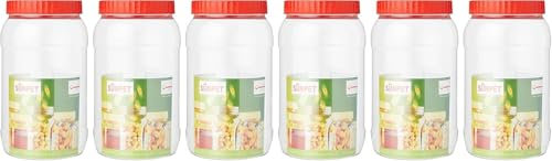 ANGIX 6 x 2000ml Plastic Storage Jars & Canisters with Screw Top Lids, Airtight Food Storage Containers for Kitchen, Food, Spices, Herbs & Sweets, Clear Canister Pots