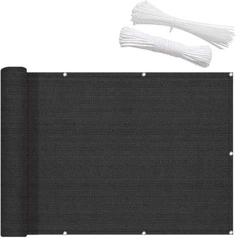 Toldo de vela de 3 x 5 m, bloquea los rayos UV, 95 % transpirable, borde grueso negro y blanco con ojales, perfecto para protección de balcón y barandilla