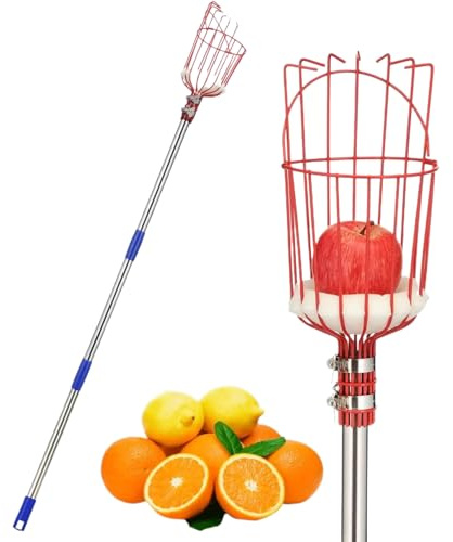 Caña Recolectora de Frutas con Cesto,Recogedor De Limones Para Árboles De 4 m Con Mango Extensible - de Recolección Portátil para Cosechar Naranjas, Melocotones, Peras, Limones, Granadas, Bellotas